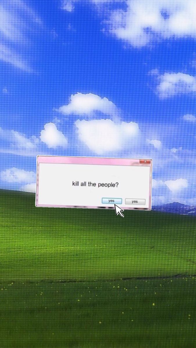 a computer screen with the words kill all the people on it and an image of a field in the background