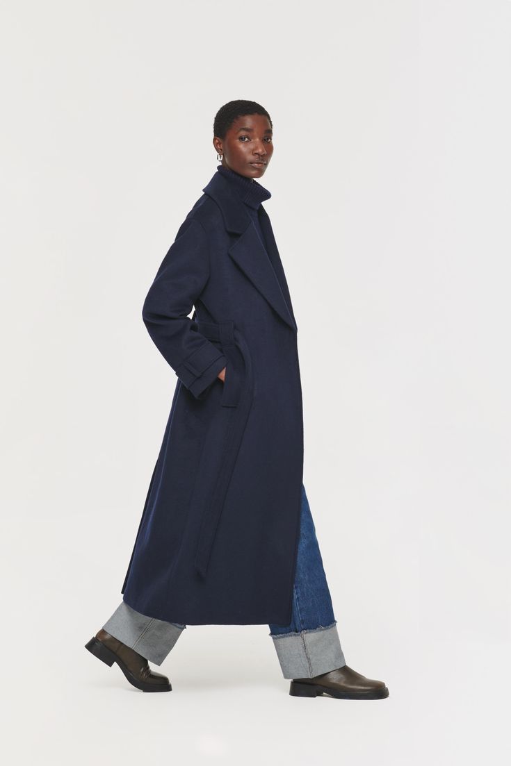 ALIGNE Wrap Wool Winter Coat - Navy | George Winter Outfits Wool Coat, Short Navy Coat, October Feels, Slouch Coat, Blue Coat Outfit, Wool Coat Outfit, Navy Wool Coat, Winter Coat Outfits, Navy Blue Coat