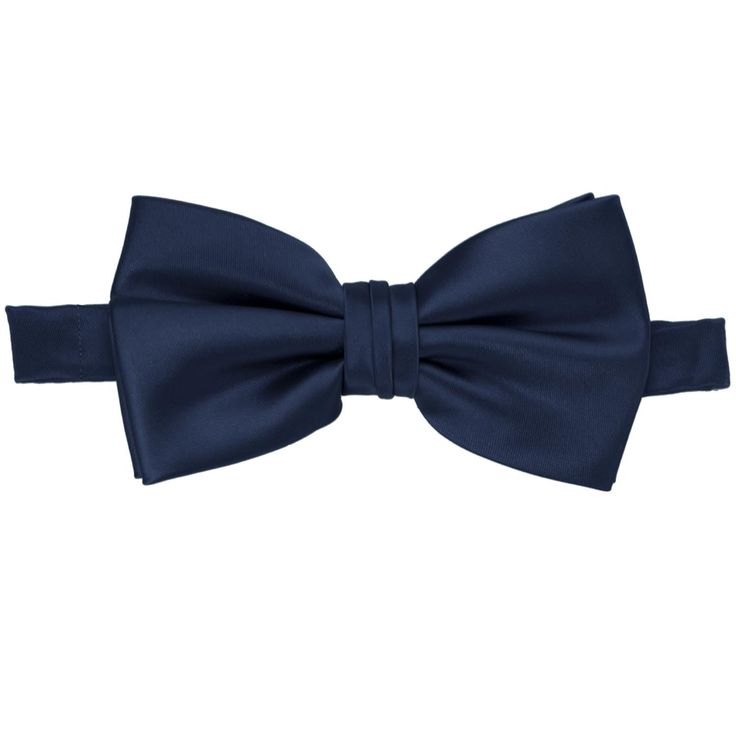 Our premium navy blue bow ties are pre-tied with a band collar style that expands to fit most adult neck sizes. Its heavyweight woven material and smooth satin finish provide a sharp look that is suited for your most formal occasions. When compared to our standard bow ties, this bow is slightly larger. We recommend this shade for a dark blue. It's a classic navy blue. See it in person by requesting a free color swatch. Product Features Pre-tied band collar bow tie Men's size Bow measures approxi Classic Blue Bow Tie For Black Tie Events, Classic Blue Bow Tie And Suit Accessories, Blue Satin Bow Tie For Black-tie Events, Classic Blue Suit And Bow Tie Accessories, Blue Classic Bow Tie For Black-tie Events, Classic Blue Bow For Black Tie Events, Classic Blue Bow Tie, Elegant Blue Bow Tie With Bow Tie Back, Elegant Blue Bow Tie With Tie Back