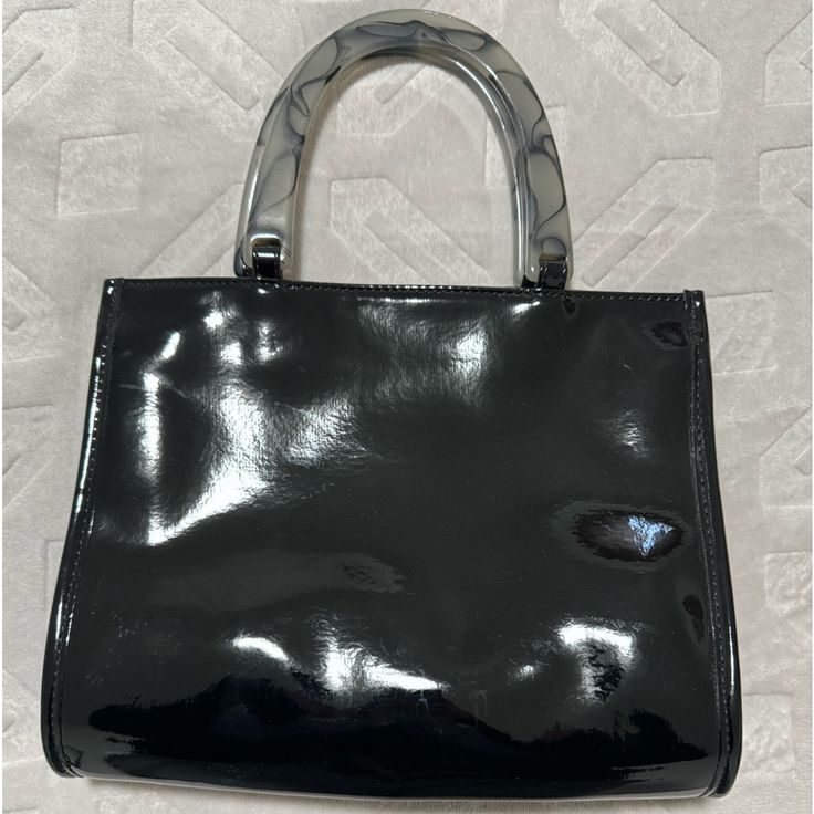 Black Patent Leather Purse. Brand New. Black Square Evening Bag, Classic Black Satchel For Evening, Formal Black Shoulder Bag With Handles, Black Square Satchel With Detachable Handle, Black Formal Satchel With Handles, Formal Black Satchel With Handles, Modern Black Evening Satchel, Black Square Satchel For Evening, Black Satchel With Detachable Handle For Shopping