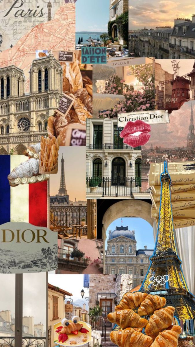 a collage of pictures with the eiffel tower in paris and other landmarks