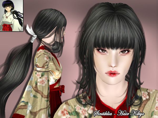 an animated image of a woman with long black hair wearing a kimono and holding a knife in her hand