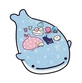 an image of a blue whale with other animals on it