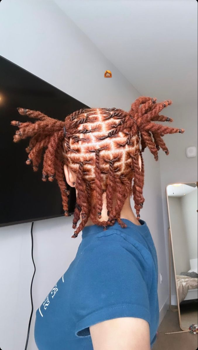 Ginger Loc Styles Black Women, Copper Ginger Locs, Ginger Skunk Stripe Locs, Brown And Orange Locs, Reddish Brown Locs Black Women, Black And Ginger Locs, Ginger Color Locs, Ginger Hair Locs, Blonde And Ginger Locs