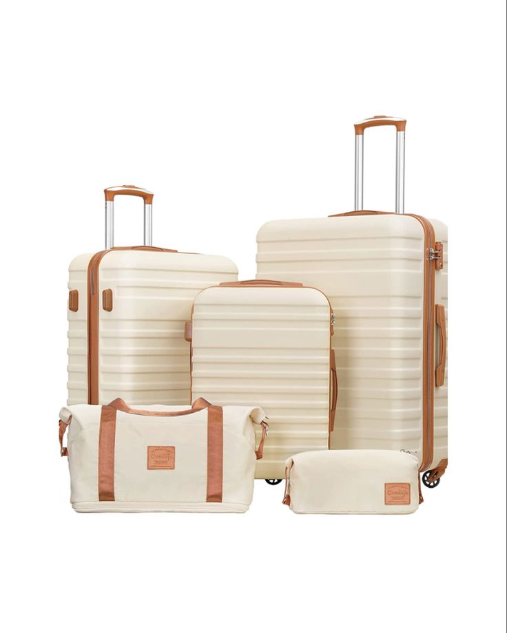 Coolife Luggage Sets Suitcase Set 3 Piece Luggage Set Carry On Hardside Luggage with TSA Lock Spinner Wheels (White, 5 piece set Suit Case Travel Luggage Sets, Preppy Teen Girl, Wardrobe Checklist, Travel Luggage Set, 3 Piece Luggage Set, Amazon Purchases, Hardside Luggage, Vanilla Girl