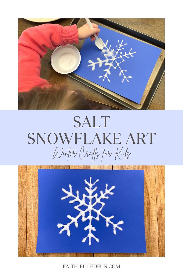 salt snowflake art winter crafts for kids Snowflake Craft For Kindergarten, Snowflake Kindergarten Craft, Salt Snowflake Craft, Snow Flake Craft For Toddlers, Making Snowflakes With Kids, Diy Snowflakes For Kids, Snowflake Sunday School Lesson, Kids Winter Crafts For School, Snowflakes Activities For Preschool