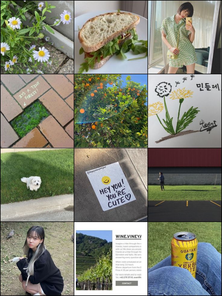 a collage of photos with flowers, plants, and pictures on them that include people