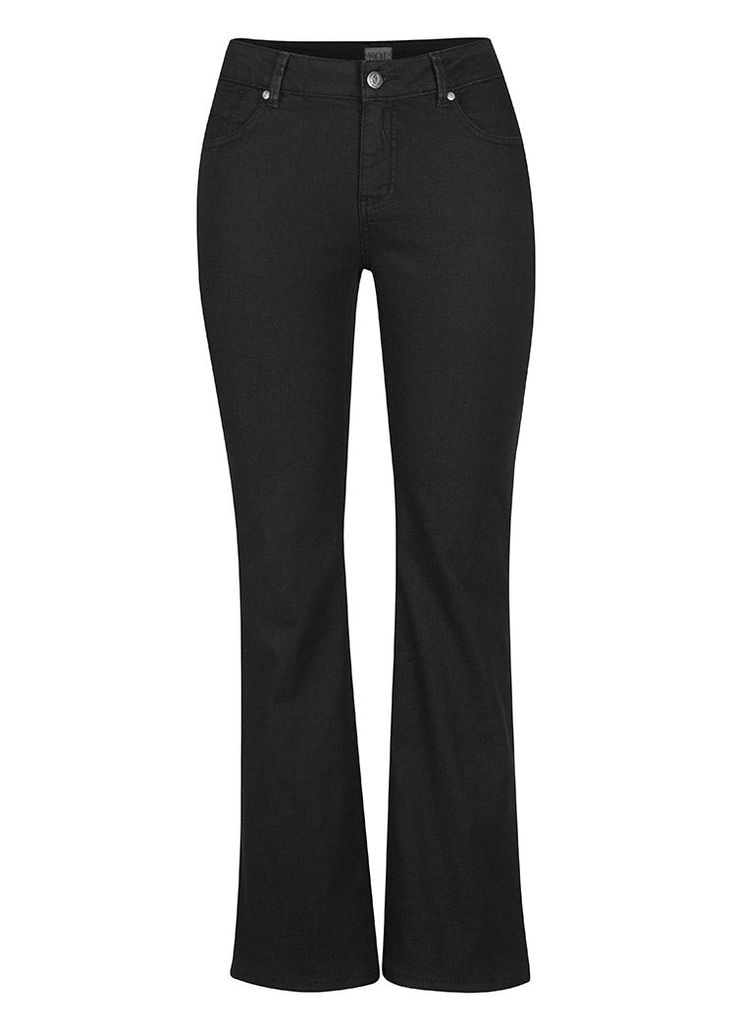 With these flattering black jeans in your denim quiver, you’re ready for an afternoon that might turn into a night out or any occasion that calls for a bit more polish. A smart casual staple that goes with everything, the modern bootcut of these jeans creates a silhouette that visually slims your hips and lengthens your legs. Forever cool and classic, enjoy the versatility of jeans that add a touch of formality without sacrificing comfort thanks to the super stretchy organic cotton. The go-to fo Black Stretch Straight Leg Flare Jeans, Black Stretch Flare Jeans With Straight Leg, Trendy Mid-rise Jeans For Business Casual, Elegant Jeans With Standard Cut Leg For Work, Chic Straight Fit Jeans, Elegant Jeans For Workwear, Elegant Flare Jeans For Workwear, Elegant Wide Leg Jeans For Business Casual, Chic Straight Fit Flare Jeans With Five Pockets