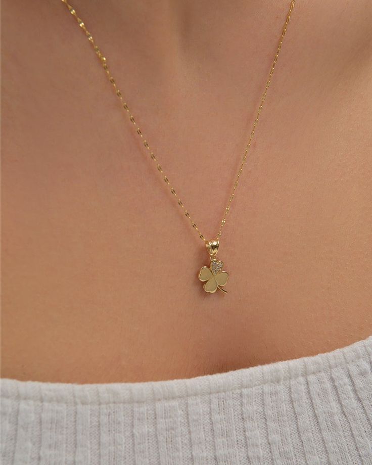 14k Solid Gold Clover Necklace, Minimalist 4 Leaf Clover, Dainty Good Luck Pendant, Luck Pendant, Tiny Necklace, Gift for Her,gift for Wife - Etsy Dainty Good Luck Jewelry With Flower Pendant, Dainty Flower Pendant Jewelry For Good Luck, Good Luck Pendant Jewelry With Delicate Chain, Good Luck Pendant With Delicate Chain, Dainty Birthstone Jewelry For Good Luck, Dainty Clavicle Chain Necklace For May Birthstone, Dainty 14k Gold Flower Pendant Jewelry, Gold Flower Pendant Necklace For May Birthstone, Dainty Green Tarnish-resistant Necklace