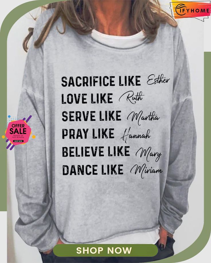 Woman Of God Loose Sweatshirt Oversized Long Sleeve Tops With Slogan, Casual Fall Tops With Lettering, Oversized Long Sleeve T-shirt With Lettering, Casual Long Sleeve Sweatshirt With Name Print, Long Sleeve T-shirt With Lettering, Soft-washed Gray Long Sleeve T-shirt, Casual Name Print T-shirt For Fall, Casual Fall T-shirt With Name Print, Relaxed Fit Tops With Lettering For Fall