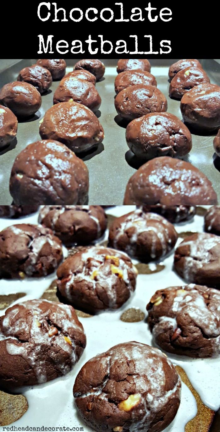 chocolate meatballs are sitting on a baking sheet