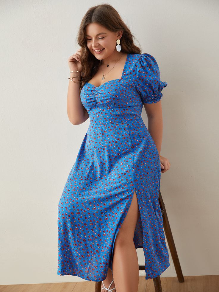 Sukienki Plus Size, Plus Size Party Dresses, Split Dress, Plus Size Kleidung, Vestido Casual, Clothing Hacks, Curvy Outfits, Ditsy Floral, Kids Beachwear