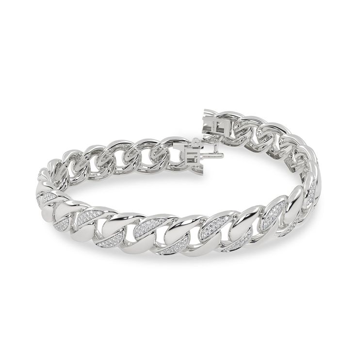 Alternating Diamond Cuban Link Bracelet_Product Angle_PCP Main Image Cuban Link Bracelet, Replica Jewelry, Vs Diamond, Box Clasp, Diamond Settings, Cuban Link, Sparkle Diamonds, Diamond Clarity, Link Bracelets