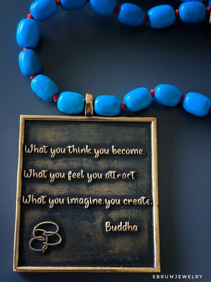 Positive Life Turquoise Necklace - EBRU JEWELRY Meaningful Handmade Jewelry With Round Beads, Spiritual Turquoise Necklace Gift, Spiritual Turquoise Necklace As Gift, Spiritual Turquoise Necklace With Round Beads For Meditation, Spiritual Turquoise Necklace With 8mm Beads, Spiritual Turquoise Necklace With Round Beads For Gift, Positive Mind Positive Vibes, Turquoise Beaded Necklace, Be A Light