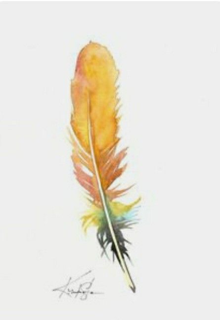 a watercolor painting of a yellow feather