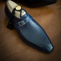 Blue Designer Shoes, Mens Blue Dress Shoes, Finsbury Shoes, Monk Strap Shoes Men, Blue Dress Shoes, Designer Shoes For Men, Quality Leather Boots, Custom Design Shoes, Bespoke Shoes