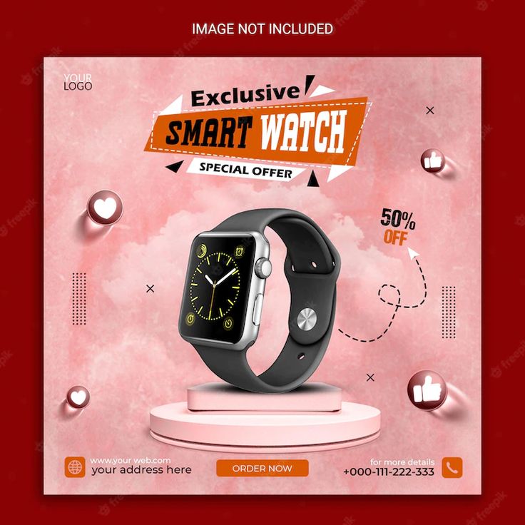 the smart watch is on display in front of a red background