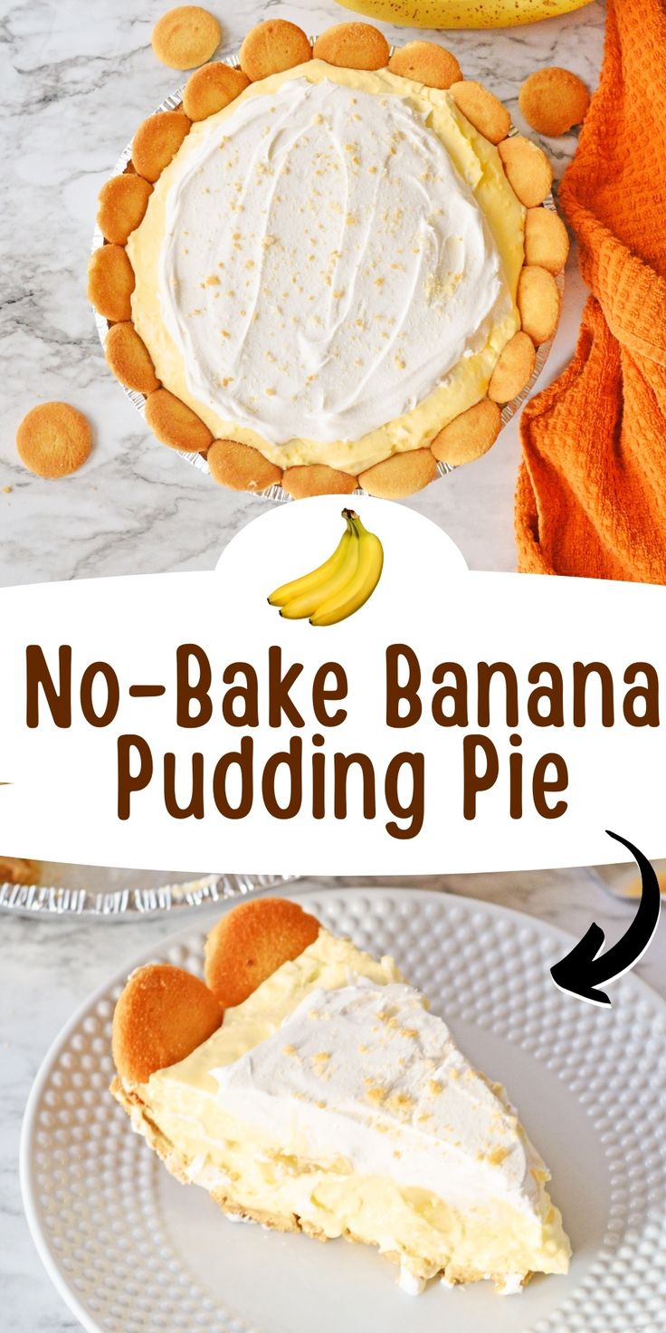 no bake banana pudding pie on a plate