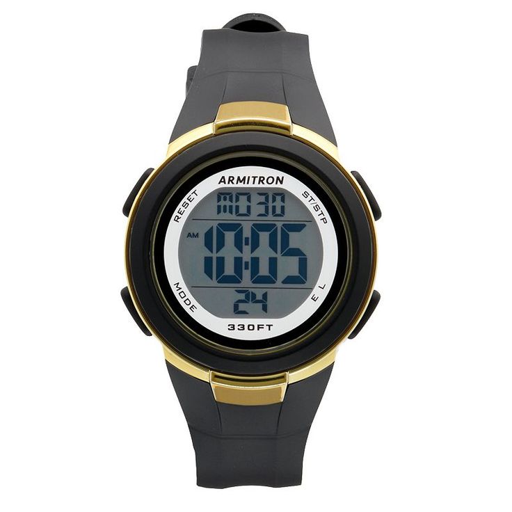 This sporty and stylish men's Armitron digital watch brings a modern touch to your look. This sporty and stylish men's Armitron digital watch brings a modern touch to your look. FEATURES EL LCD module with TDF display and black digits Calendar: date Lap time Daily alarm Dual time displayDISPLAY Illumination: EL backlight Face cover material: acrylicCASE Material: resin Caseback material: stainless steel Screw-down caseback Diameter: 37 mmBAND Band type: strap bracelet Clasp: buckle Material: res Sporty Black Digital Watch For Outdoor, Black Sports Digital Watch With Alarm, Modern Black Digital Watch With Digital Display, Modern Black Digital Watch, Black Sports Digital Watch With Round Dial, Black Sports Digital Watch With Stopwatch, Functional Black Digital Watch For Sports, Functional Black Watch Accessories With Digital Display, Functional Sports Watch Wear-resistant