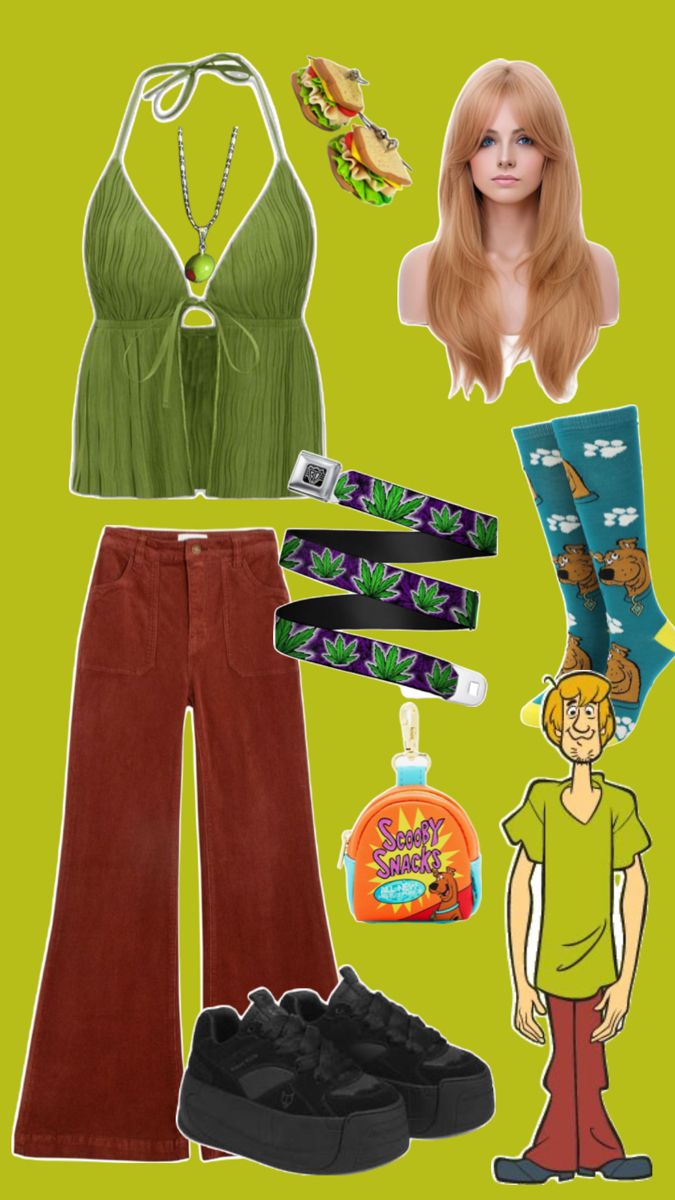 a woman's clothes and accessories are arranged on a green background