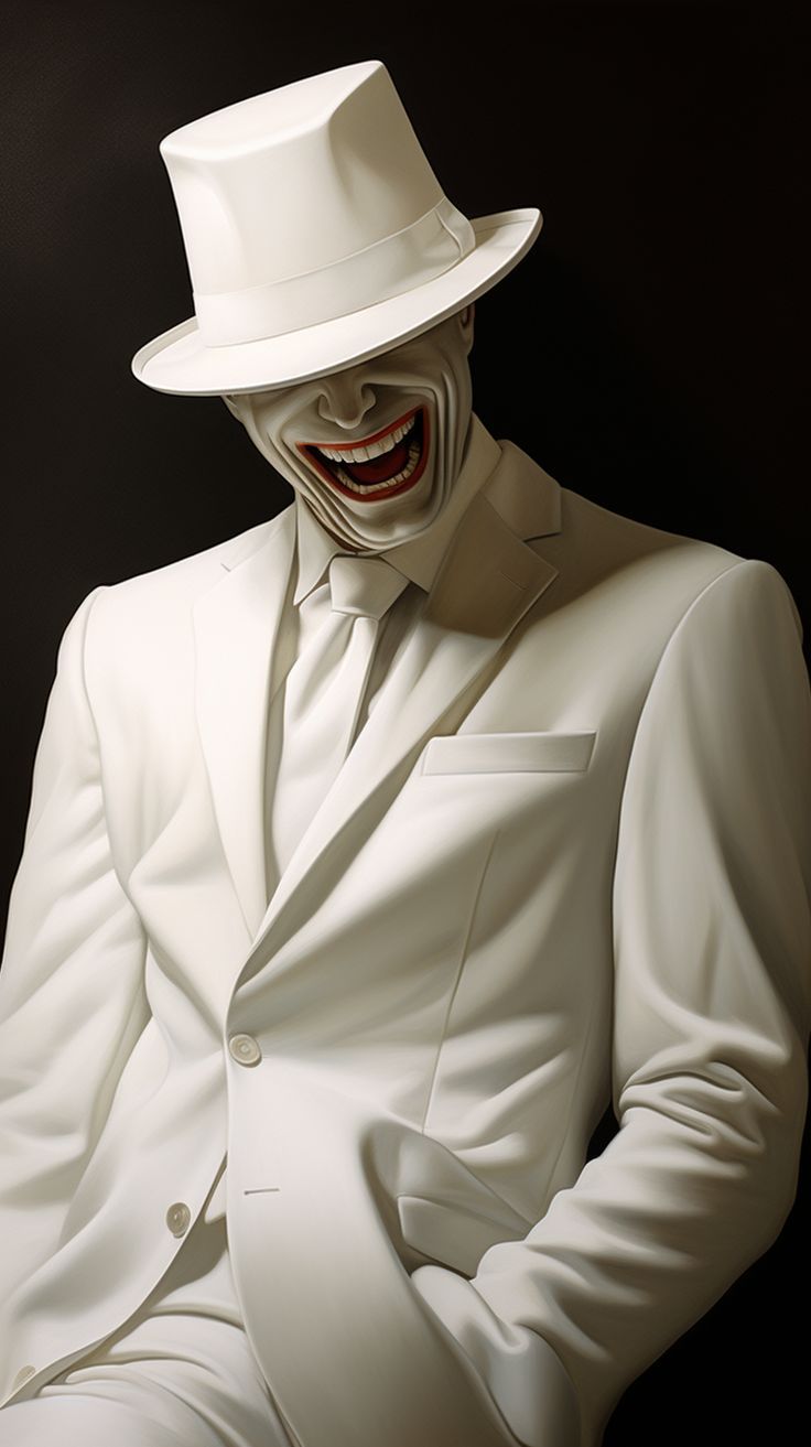 a man wearing a white suit and hat