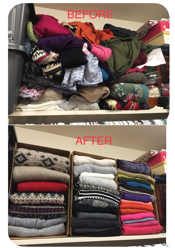 the before and after pictures show how to organize clothes in an organized closet with drawers