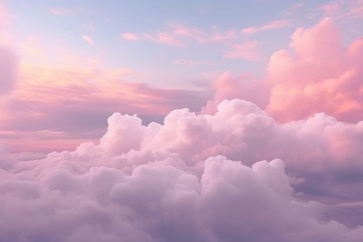 the sky is filled with clouds and pink hues