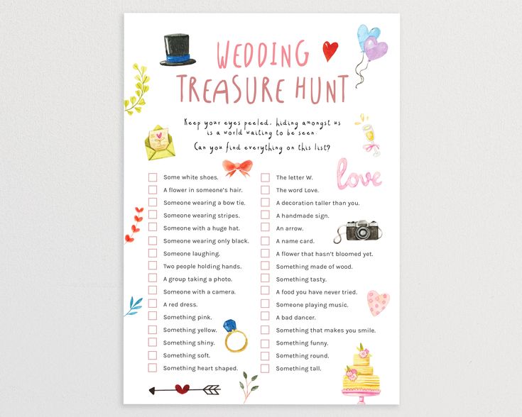 a printable wedding treasure hunt is shown