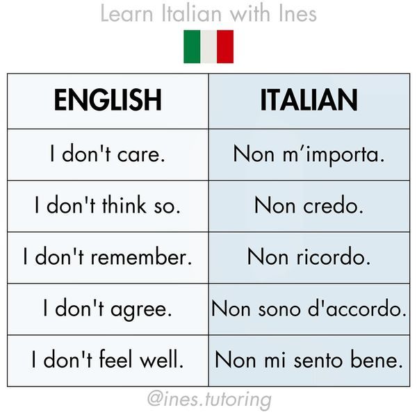 two different types of italian and english words with the same language on each one side