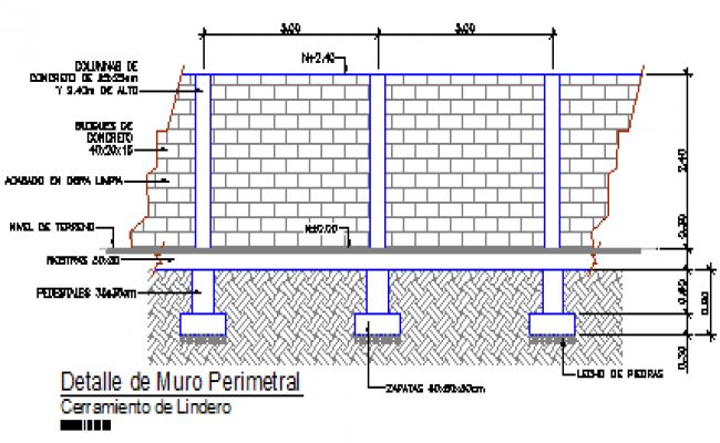 an architectural drawing shows the details of a wall and how it is built into the ground