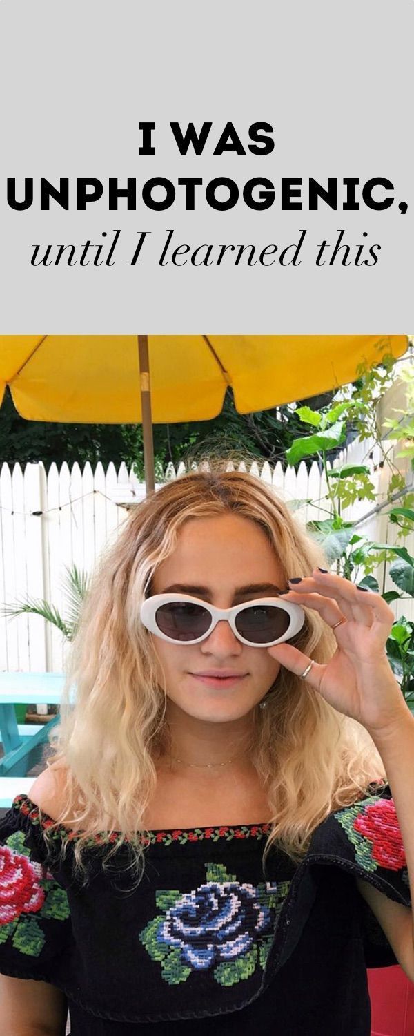 a woman wearing sunglasses with the caption i was unphotogenic until i learned this