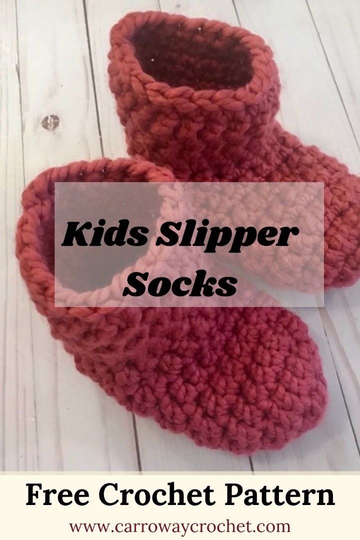 two crocheted slippers with the text kids slipper socks