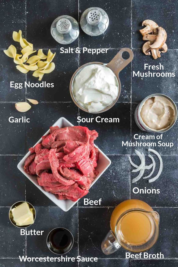 the ingredients to make this recipe include meat, cream and other foods that are in bowls