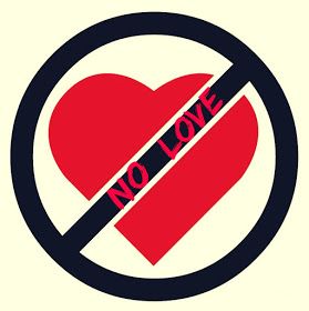 a no love sign in front of a white background with a red heart behind it