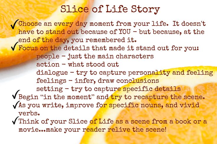 an orange sliced in half with the words slice of life story on it