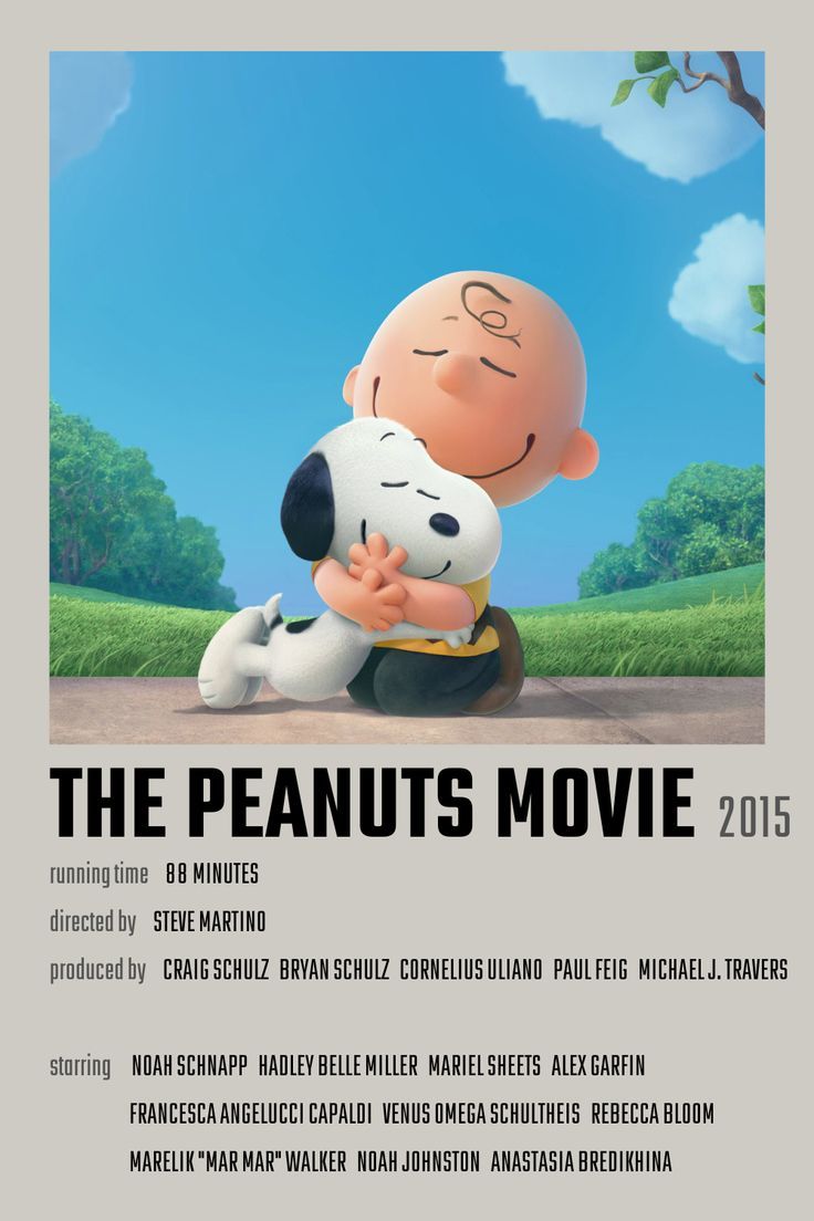 the peanuts movie poster with an image of a cartoon character hugging a snoopy dog