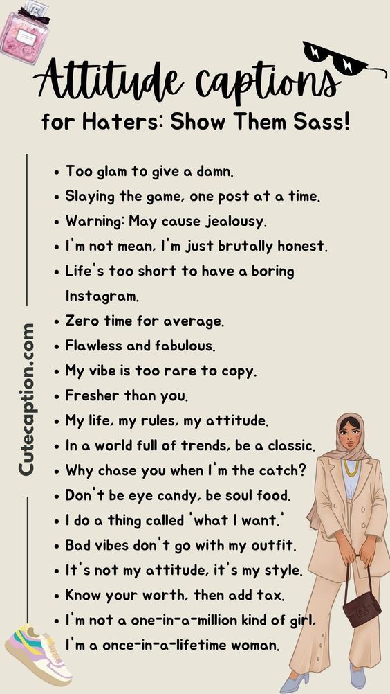 80 Attitude Captions for Haters: Show Them Sass! | CuteCaption Reality Captions For Instagram, Back To Reality Caption, Savage Attitude Captions, What Is Attitude, Haters Captions Instagram, Jealousy Captions, Attitude Sassy Quotes Short, Reality Captions, Caption For Haters