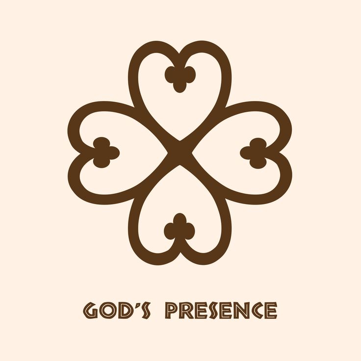 the logo for god's presence, with hearts in brown on a beige background