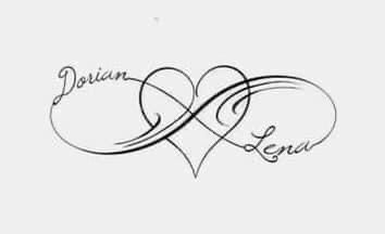 two hearts with the word love written in cursive writing