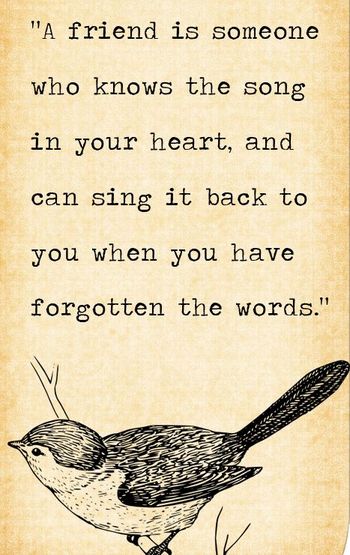 a bird sitting on top of a tree branch with a quote above it that says,'a friend is someone who knows the song in your heart and can sing it back to you when you have forgotten