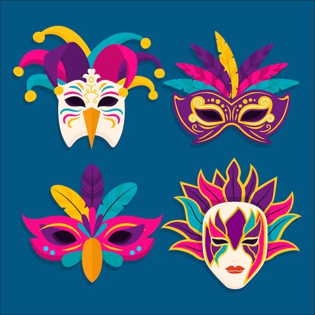 four masks with different colors and designs