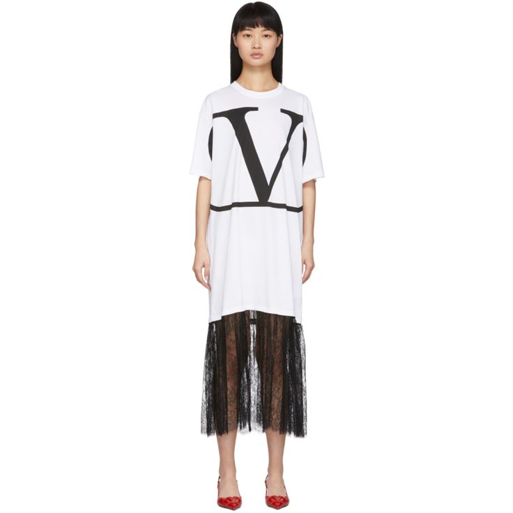 Valentino: White VLogo Lace Dress | SSENSE Luxury Short Sleeve Mini Dress For Evening, Designer Maxi Length Summer Dresses, Designer Spring Daywear Dresses, Designer Maxi Dress For Spring, Designer Short Sleeve Summer Dresses, Designer Midi-length Dresses, Designer Midi Length Dresses, Designer Midi Length Evening Dresses, Designer Short Sleeve Spring Dress