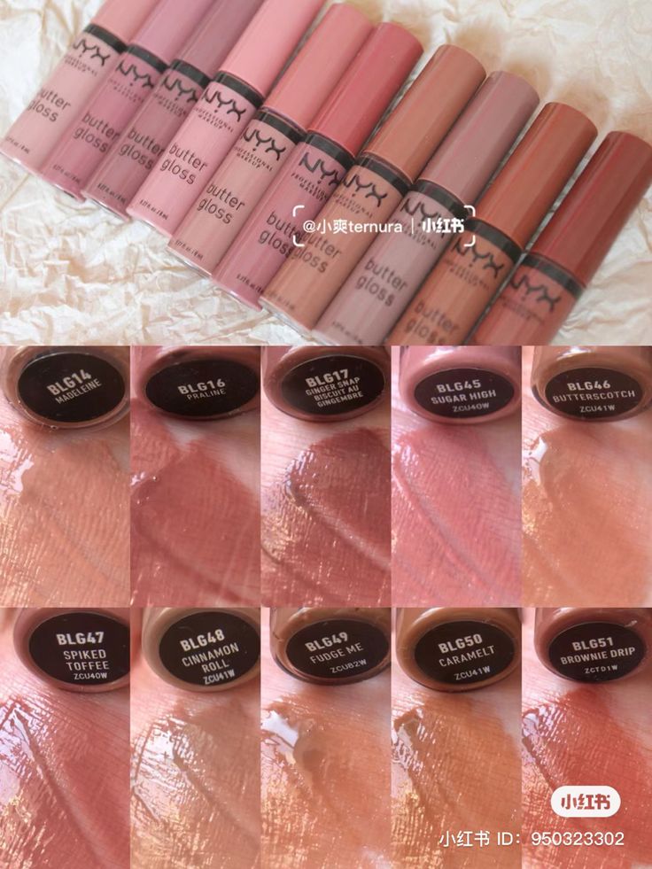 Nyx Butter Gloss Swatches Dark Skin, Nyx Butter Gloss Butterscotch, Makeup Swatches Aesthetic, Nix Butter Gloss, Nyx Ginger Snap, Nyx Butter Gloss Madeleine, Nyc Butter Gloss, Drugstore Lippies, Aesthetic Tiramisu