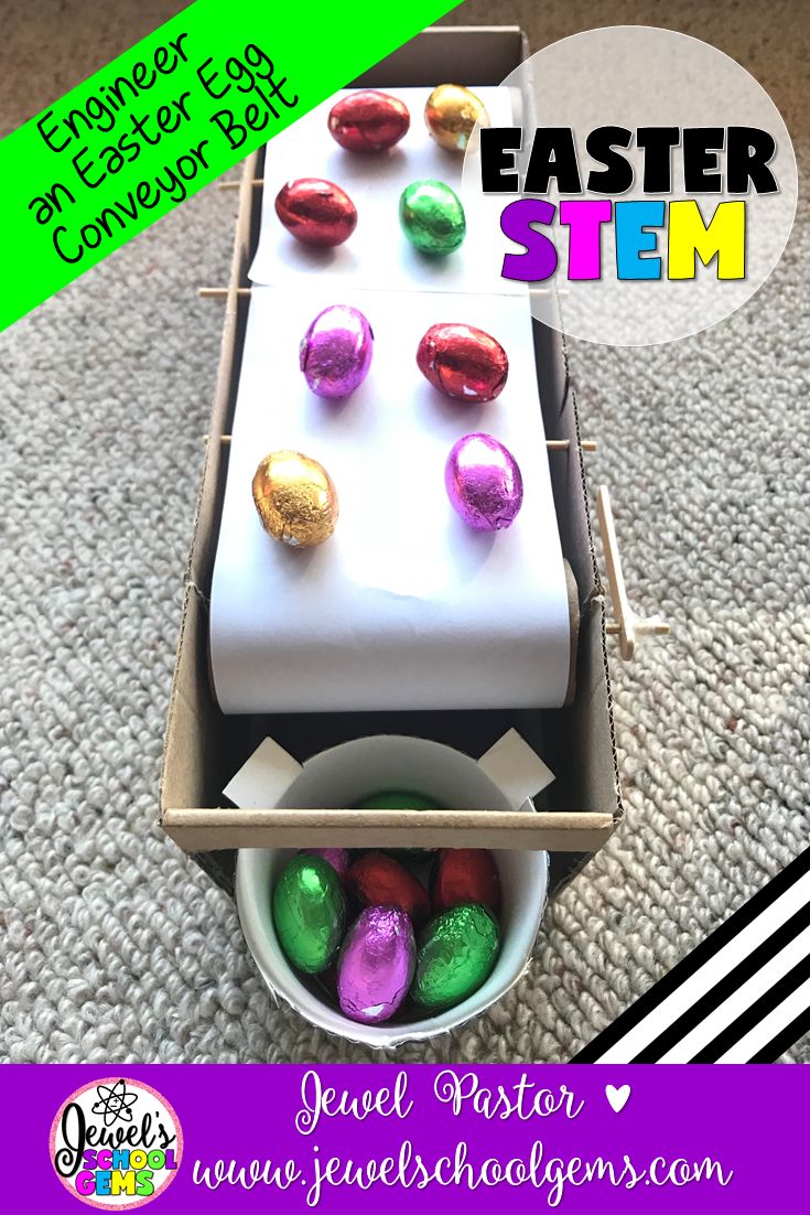 Easter STEM Activities (Egg Conveyor Belt Easter STEM Challenge) | This is a part of my Easter STEM Challenge BUNDLE! This Easter Egg Conveyor Belt STEM Challenge is perfect for this holiday! It’s a fun, creative, and engaging way to get your students designing and building during this time of year. Challenge your students to design and build an Egg Conveyor Belt for moving Easter eggs using skewers, popsicle sticks, rubber bands, cardboard, paper, toilet paper tubes, and a cup. Easter Stem Challenge, Easter Stem Activities, Easter Stem, Library Makerspace, Engineering Design Challenge, Elementary Stem, Life Science Activities, Year Challenge, April Challenge