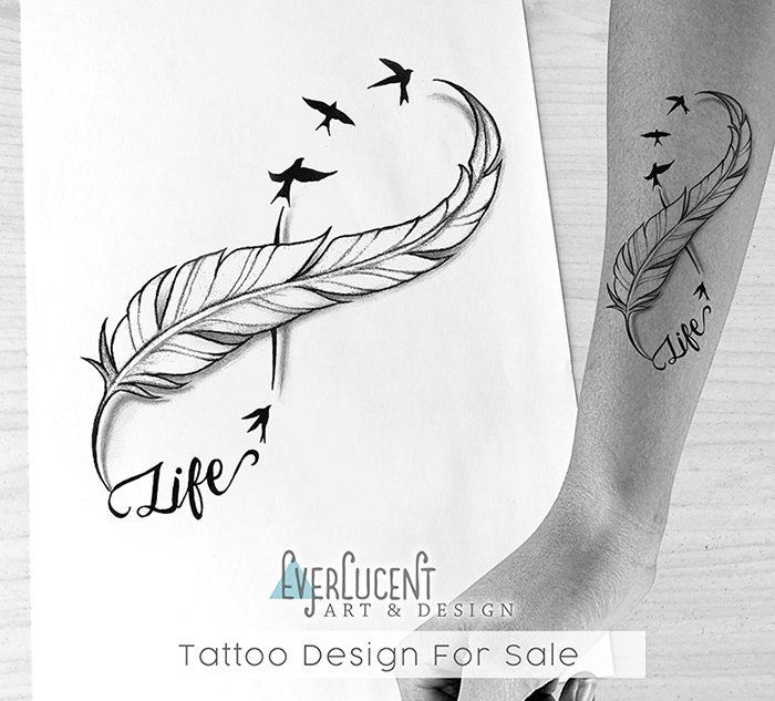 a tattoo design for a woman's arm with birds flying around it and the word life written in cursive writing