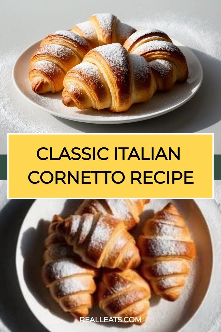 two plates with croissants on them and the words classic italian cornetto recipe