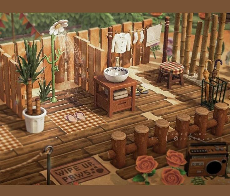 this is a painting of a bathroom in the woods