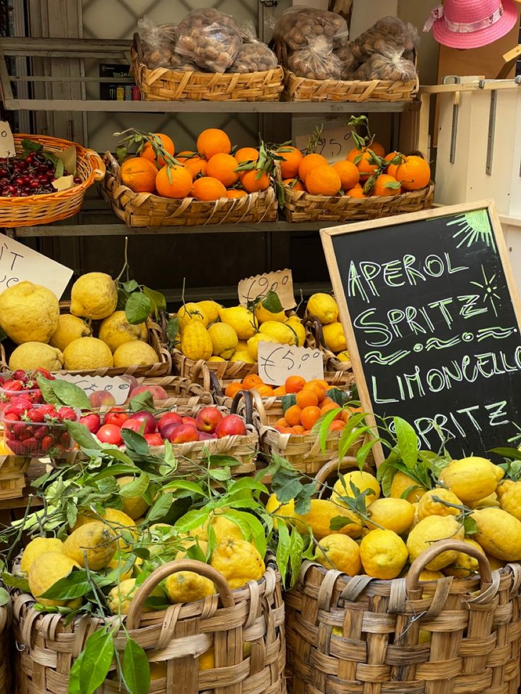 baskets full of fresh fruit and vegetables for sale