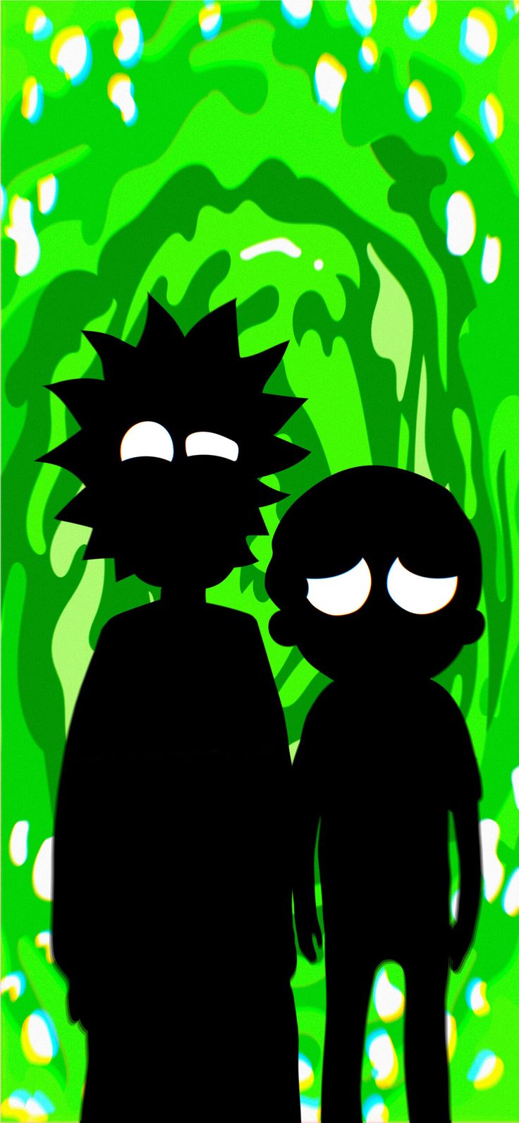 two cartoon characters standing next to each other in front of a green and black background