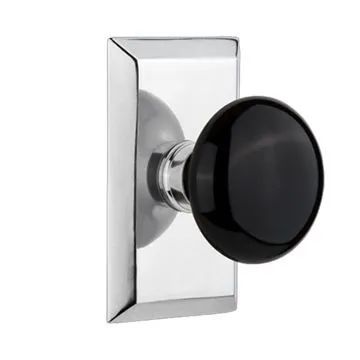 the door knob is black and chrome